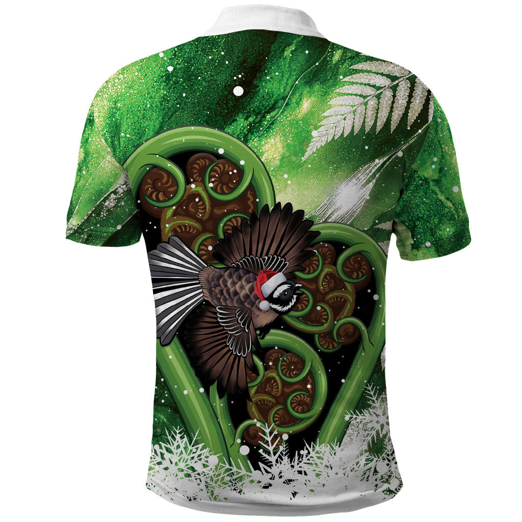 Piwakawaka New Zealand Christmas In July Polo Shirt NZ Aroha Koru Fern Marble Vibes