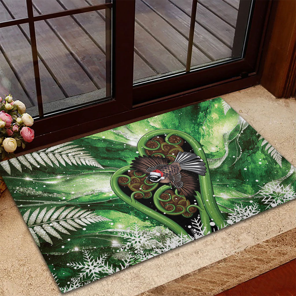 Piwakawaka New Zealand Christmas In July Rubber Doormat NZ Aroha Koru Fern Marble Vibes