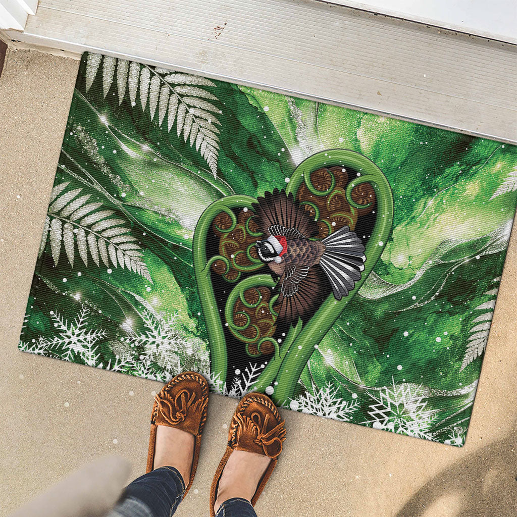 Piwakawaka New Zealand Christmas In July Rubber Doormat NZ Aroha Koru Fern Marble Vibes