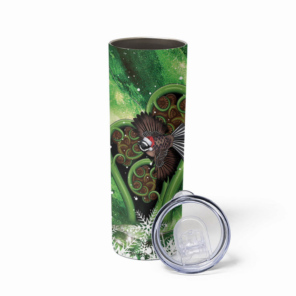 Piwakawaka New Zealand Christmas In July Skinny Tumbler NZ Aroha Koru Fern Marble Vibes