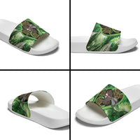 Piwakawaka New Zealand Christmas In July Slide Sandals NZ Aroha Koru Fern Marble Vibes