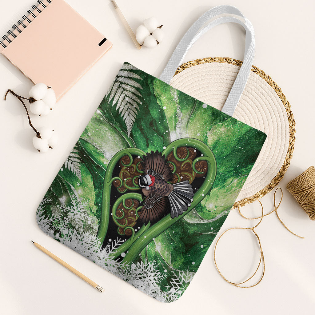 Piwakawaka New Zealand Christmas In July Tote Bag NZ Aroha Koru Fern Marble Vibes