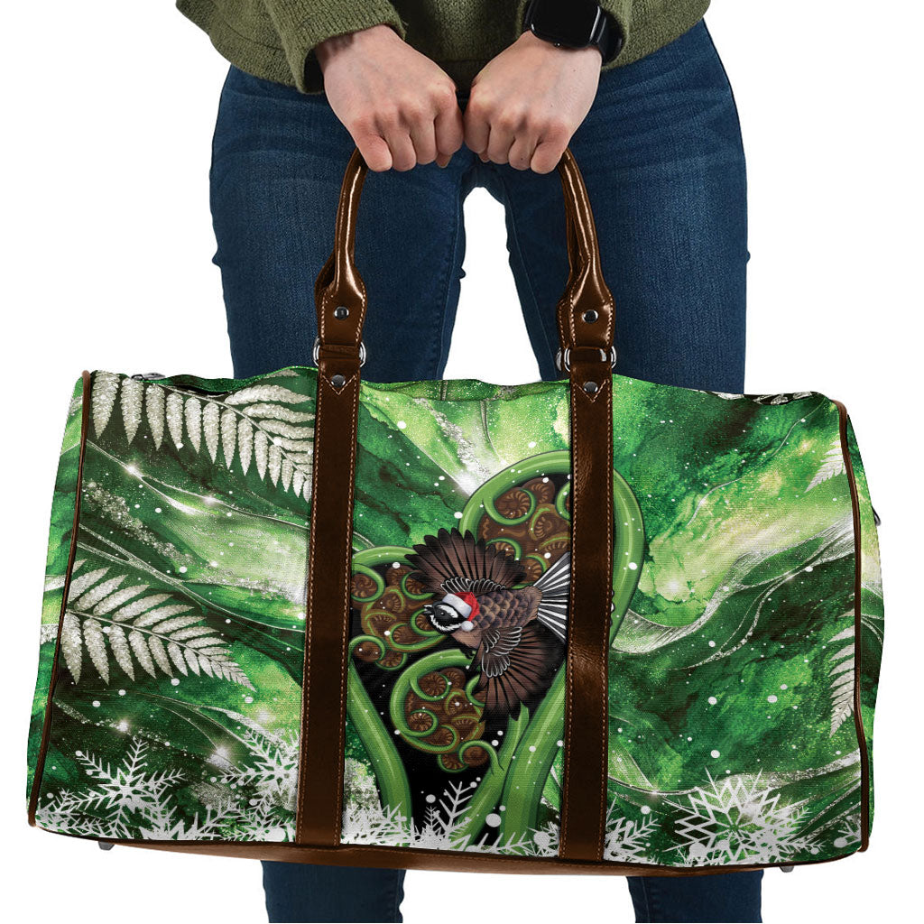 Piwakawaka New Zealand Christmas In July Travel Bag NZ Aroha Koru Fern Marble Vibes
