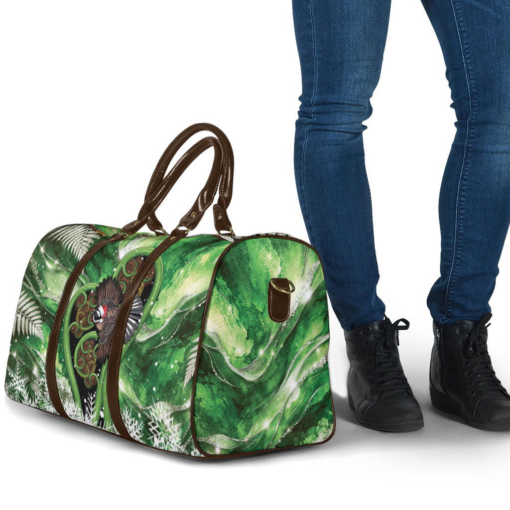 Piwakawaka New Zealand Christmas In July Travel Bag NZ Aroha Koru Fern Marble Vibes