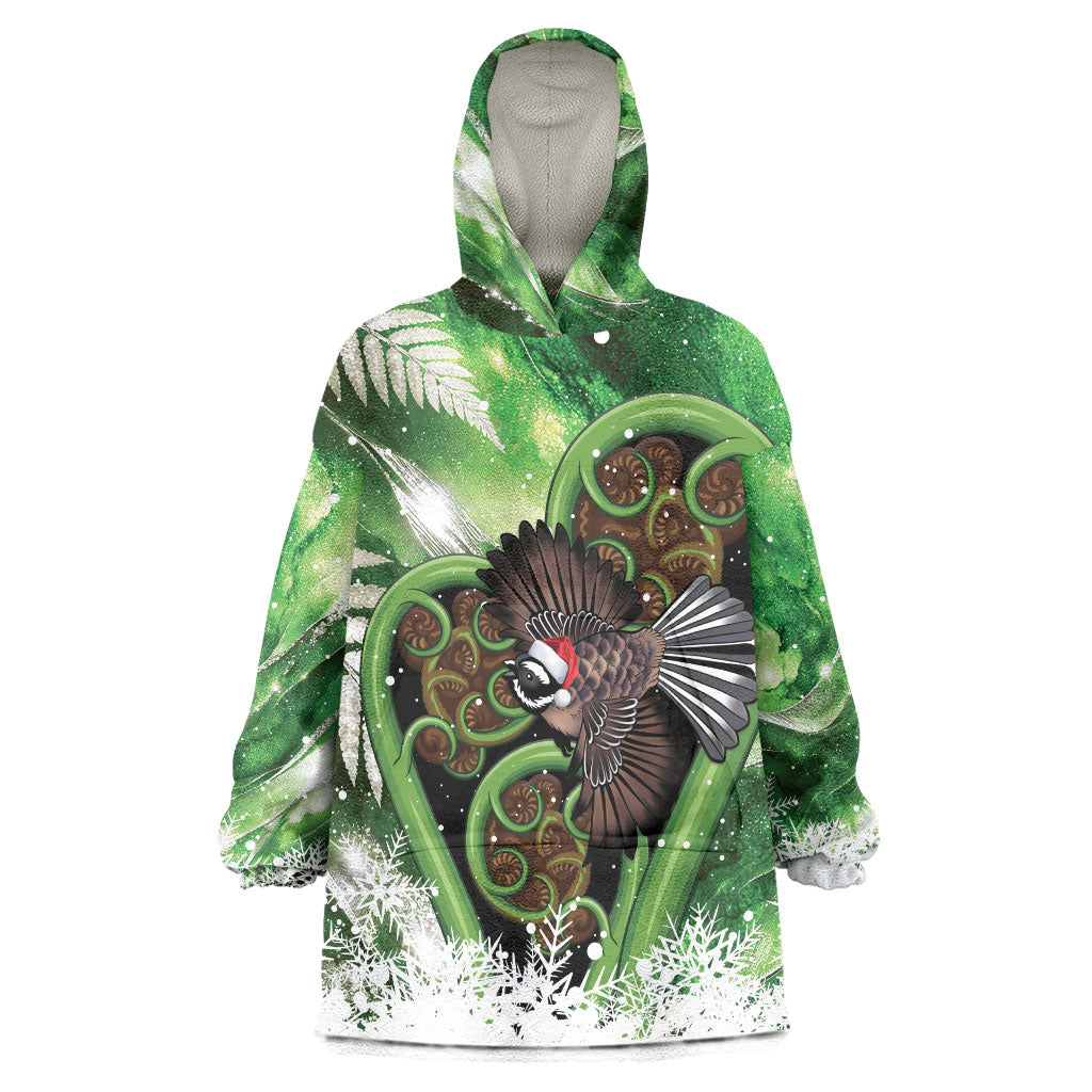 Piwakawaka New Zealand Christmas In July Wearable Blanket Hoodie NZ Aroha Koru Fern Marble Vibes
