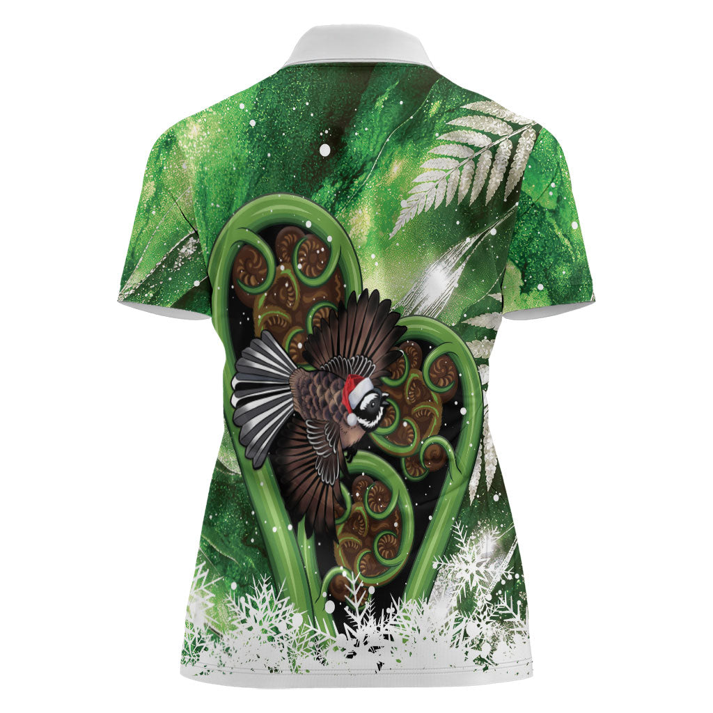 Piwakawaka New Zealand Christmas In July Women Polo Shirt NZ Aroha Koru Fern Marble Vibes