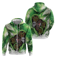 Piwakawaka New Zealand Christmas In July Zip Hoodie NZ Aroha Koru Fern Marble Vibes