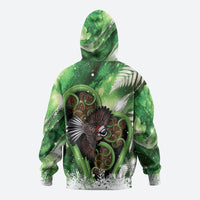 Piwakawaka New Zealand Christmas In July Zip Hoodie NZ Aroha Koru Fern Marble Vibes
