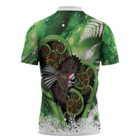 Piwakawaka New Zealand Christmas In July Zipper Polo Shirt NZ Aroha Koru Fern Marble Vibes
