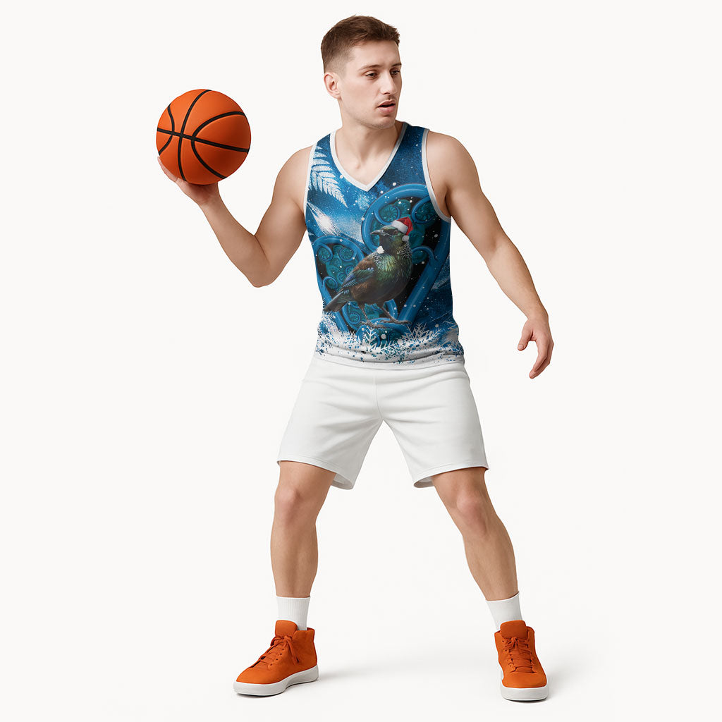 Tui Bird New Zealand Christmas In July Basketball Jersey NZ Aroha Koru Fern Marble Vibes