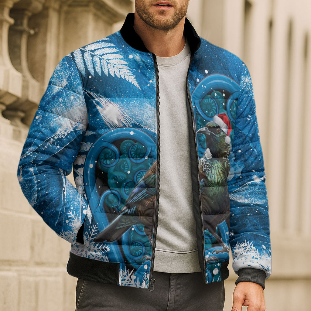 Tui Bird New Zealand Christmas In July Bomber Puffer Jacket NZ Aroha Koru Fern Marble Vibes