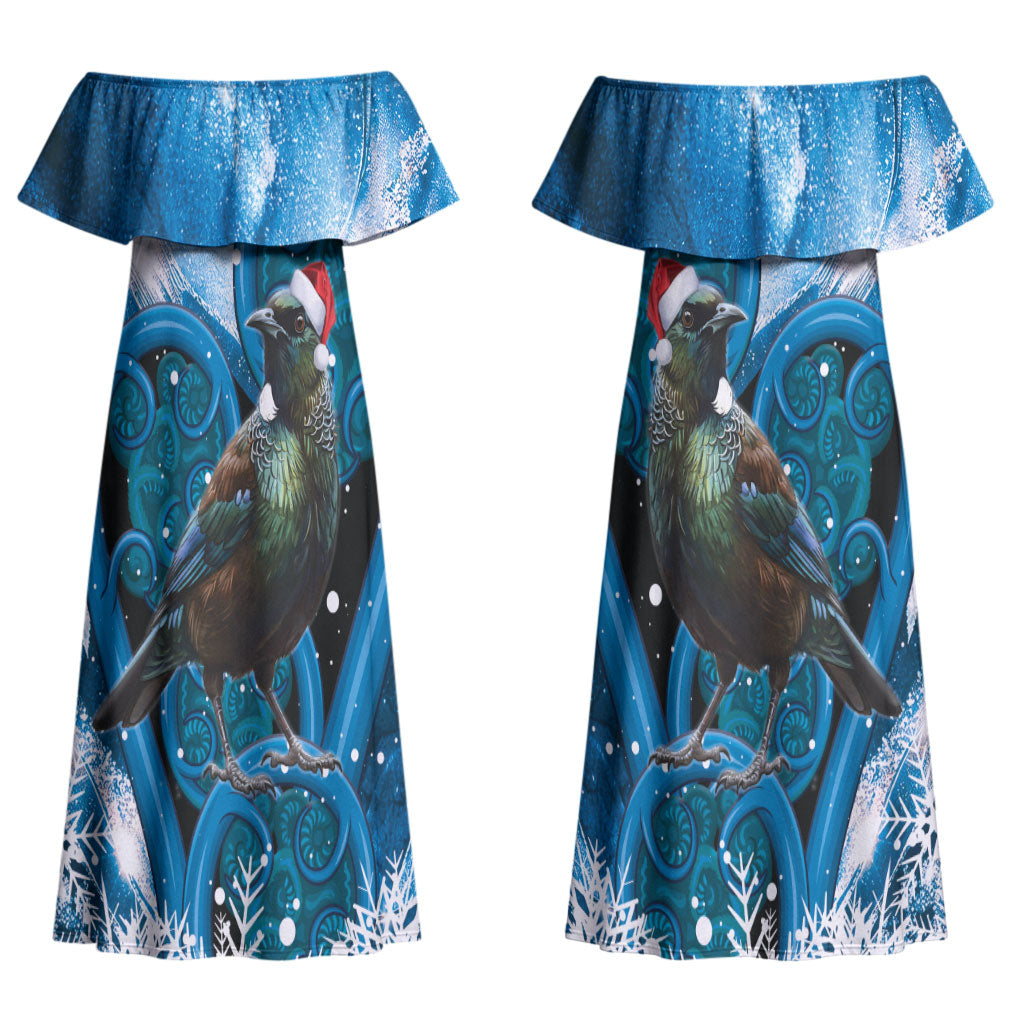 Tui Bird New Zealand Christmas In July Couples Matching Off Shoulder Maxi Dress and Hawaiian Shirt NZ Aroha Koru Fern Marble Vibes LT14 - Polynesian Pride