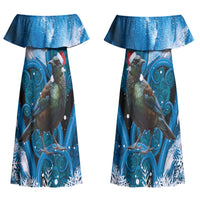 Tui Bird New Zealand Christmas In July Couples Matching Off Shoulder Maxi Dress and Hawaiian Shirt NZ Aroha Koru Fern Marble Vibes LT14 - Polynesian Pride