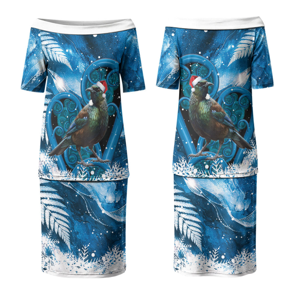 Tui Bird New Zealand Christmas In July Couples Matching Puletasi and Hawaiian Shirt NZ Aroha Koru Fern Marble Vibes LT14 - Polynesian Pride