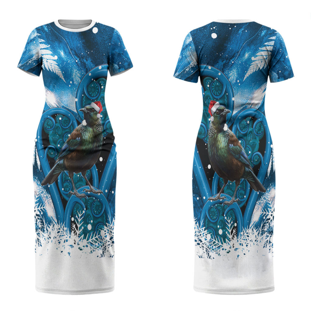 Tui Bird New Zealand Christmas In July Couples Matching Short Sleeve Bodycon Dress and Hawaiian Shirt NZ Aroha Koru Fern Marble Vibes LT14 - Polynesian Pride