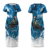 Tui Bird New Zealand Christmas In July Couples Matching Short Sleeve Bodycon Dress and Hawaiian Shirt NZ Aroha Koru Fern Marble Vibes LT14 - Polynesian Pride