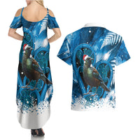 Tui Bird New Zealand Christmas In July Couples Matching Summer Maxi Dress and Hawaiian Shirt NZ Aroha Koru Fern Marble Vibes
