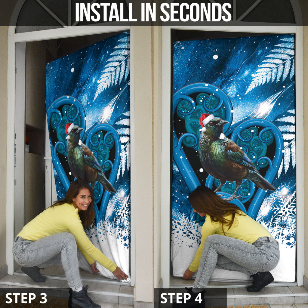 Tui Bird New Zealand Christmas In July Door Cover NZ Aroha Koru Fern Marble Vibes