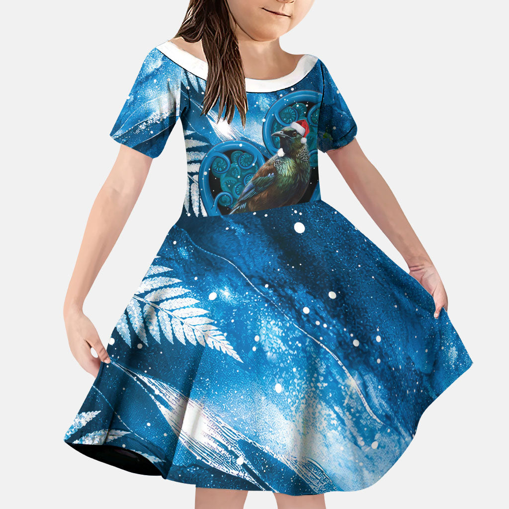 Tui Bird New Zealand Christmas In July Family Matching Mermaid Dress and Hawaiian Shirt NZ Aroha Koru Fern Marble Vibes