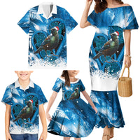 Tui Bird New Zealand Christmas In July Family Matching Mermaid Dress and Hawaiian Shirt NZ Aroha Koru Fern Marble Vibes