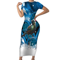 Tui Bird New Zealand Christmas In July Family Matching Short Sleeve Bodycon Dress and Hawaiian Shirt NZ Aroha Koru Fern Marble Vibes