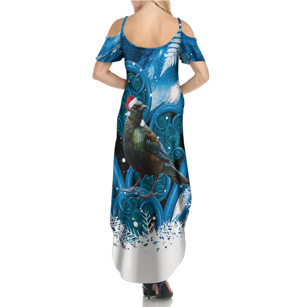 Tui Bird New Zealand Christmas In July Family Matching Summer Maxi Dress and Hawaiian Shirt NZ Aroha Koru Fern Marble Vibes