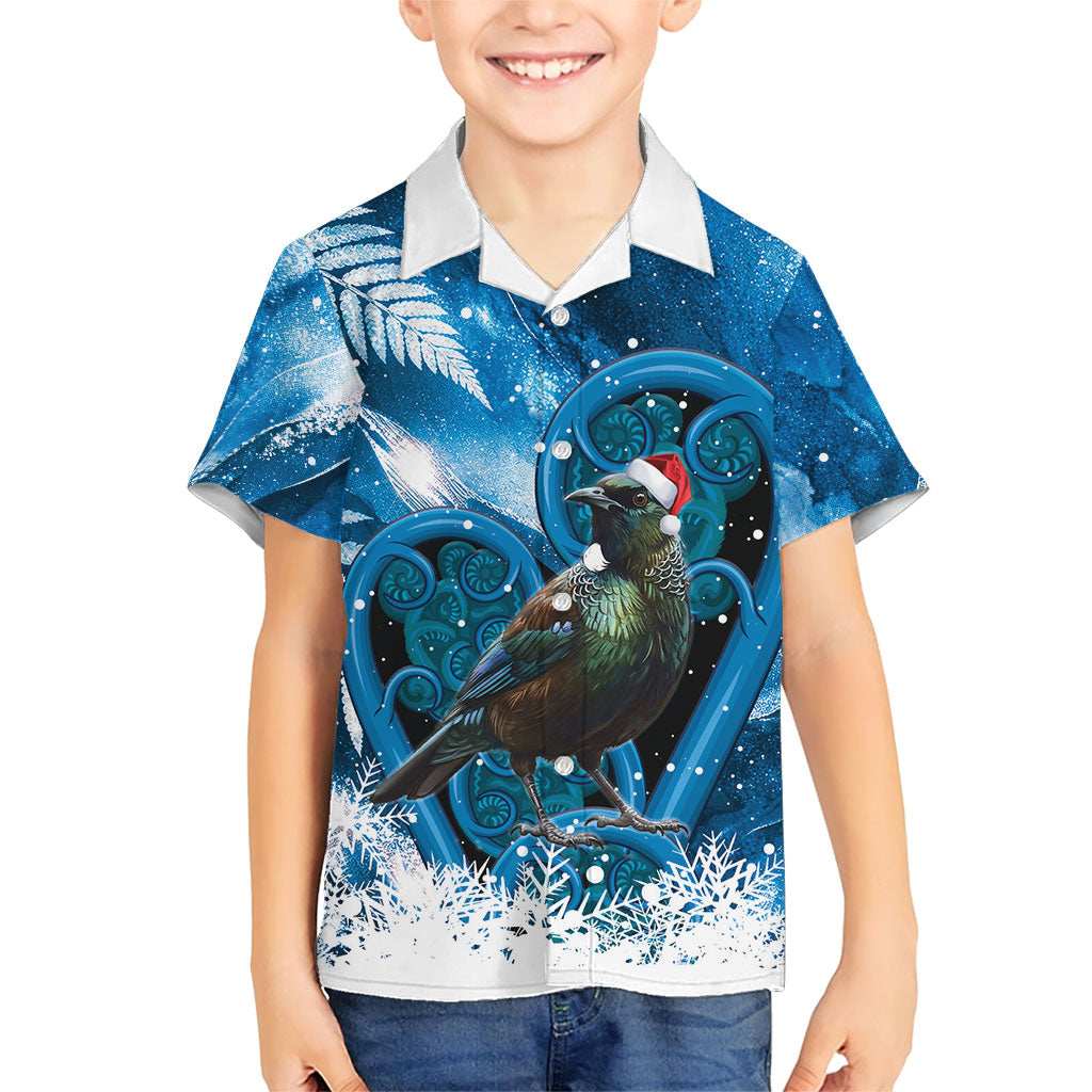Tui Bird New Zealand Christmas In July Family Matching Summer Maxi Dress and Hawaiian Shirt NZ Aroha Koru Fern Marble Vibes