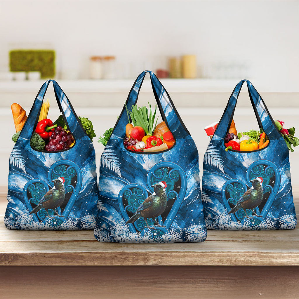 Tui Bird New Zealand Christmas In July Grocery Bag NZ Aroha Koru Fern Marble Vibes