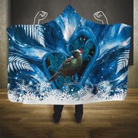 Tui Bird New Zealand Christmas In July Hooded Blanket NZ Aroha Koru Fern Marble Vibes