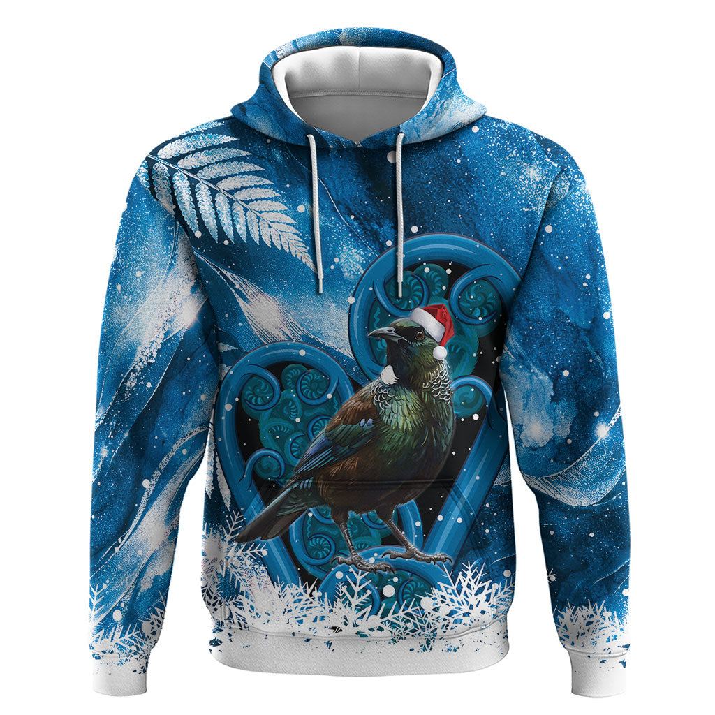 Tui Bird New Zealand Christmas In July Hoodie NZ Aroha Koru Fern Marble Vibes LT14 Pullover Hoodie Blue - Polynesian Pride