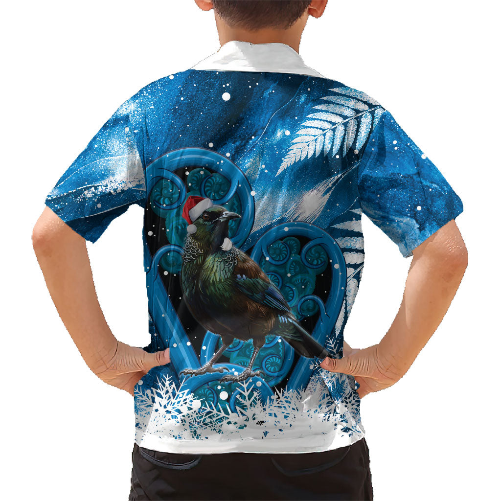 Tui Bird New Zealand Christmas In July Kid Hawaiian Shirt NZ Aroha Koru Fern Marble Vibes