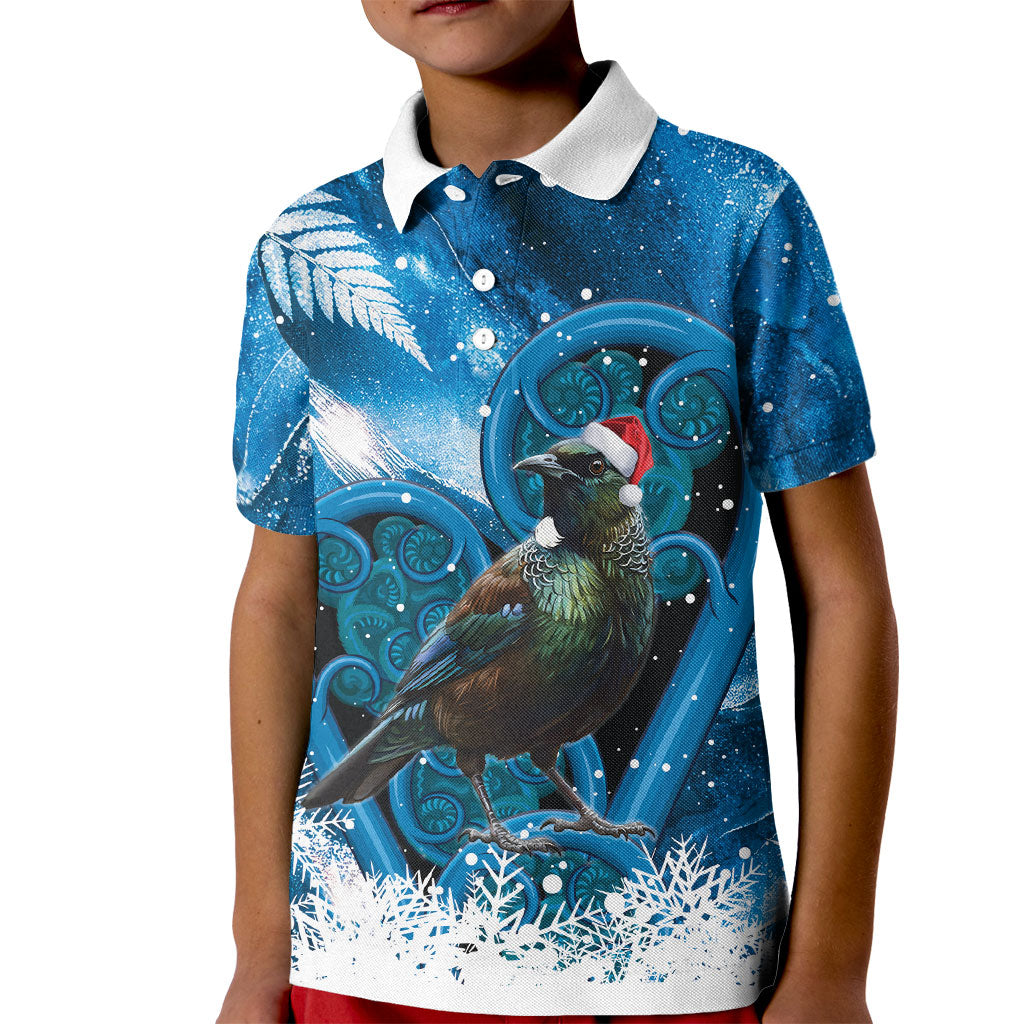 Tui Bird New Zealand Christmas In July Kid Polo Shirt NZ Aroha Koru Fern Marble Vibes LT14 Kid Blue - Polynesian Pride
