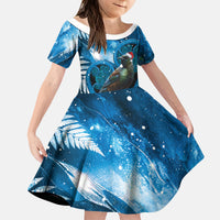 Tui Bird New Zealand Christmas In July Kid Short Sleeve Dress NZ Aroha Koru Fern Marble Vibes