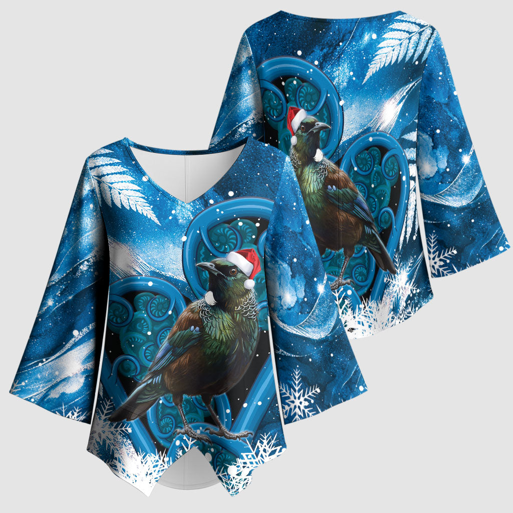 Tui Bird New Zealand Christmas In July Kimono Sleeve Blouse NZ Aroha Koru Fern Marble Vibes