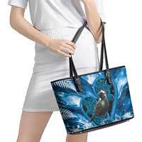 Tui Bird New Zealand Christmas In July Leather Tote Bag NZ Aroha Koru Fern Marble Vibes