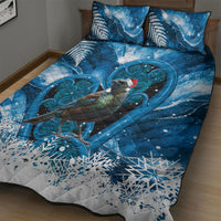 Tui Bird New Zealand Christmas In July Quilt Bed Set NZ Aroha Koru Fern Marble Vibes