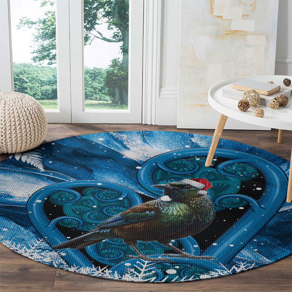 Tui Bird New Zealand Christmas In July Round Carpet NZ Aroha Koru Fern Marble Vibes