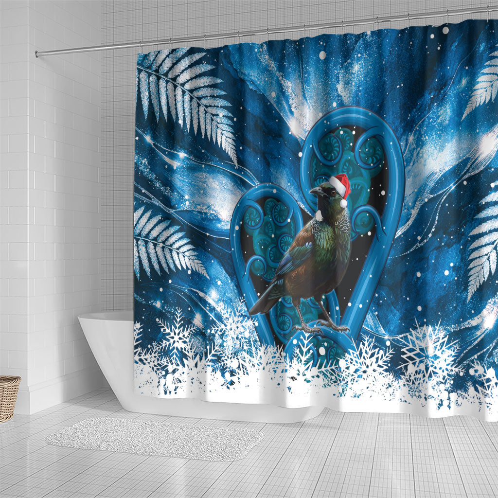 Tui Bird New Zealand Christmas In July Shower Curtain NZ Aroha Koru Fern Marble Vibes