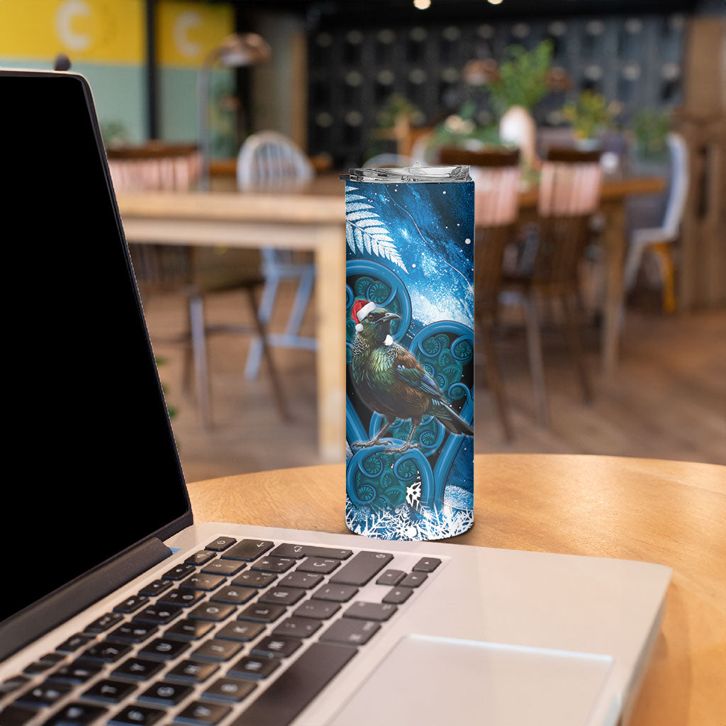 Tui Bird New Zealand Christmas In July Skinny Tumbler NZ Aroha Koru Fern Marble Vibes