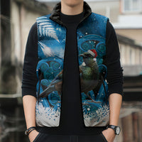 Tui Bird New Zealand Christmas In July Sleeveless Puffer Jacket NZ Aroha Koru Fern Marble Vibes