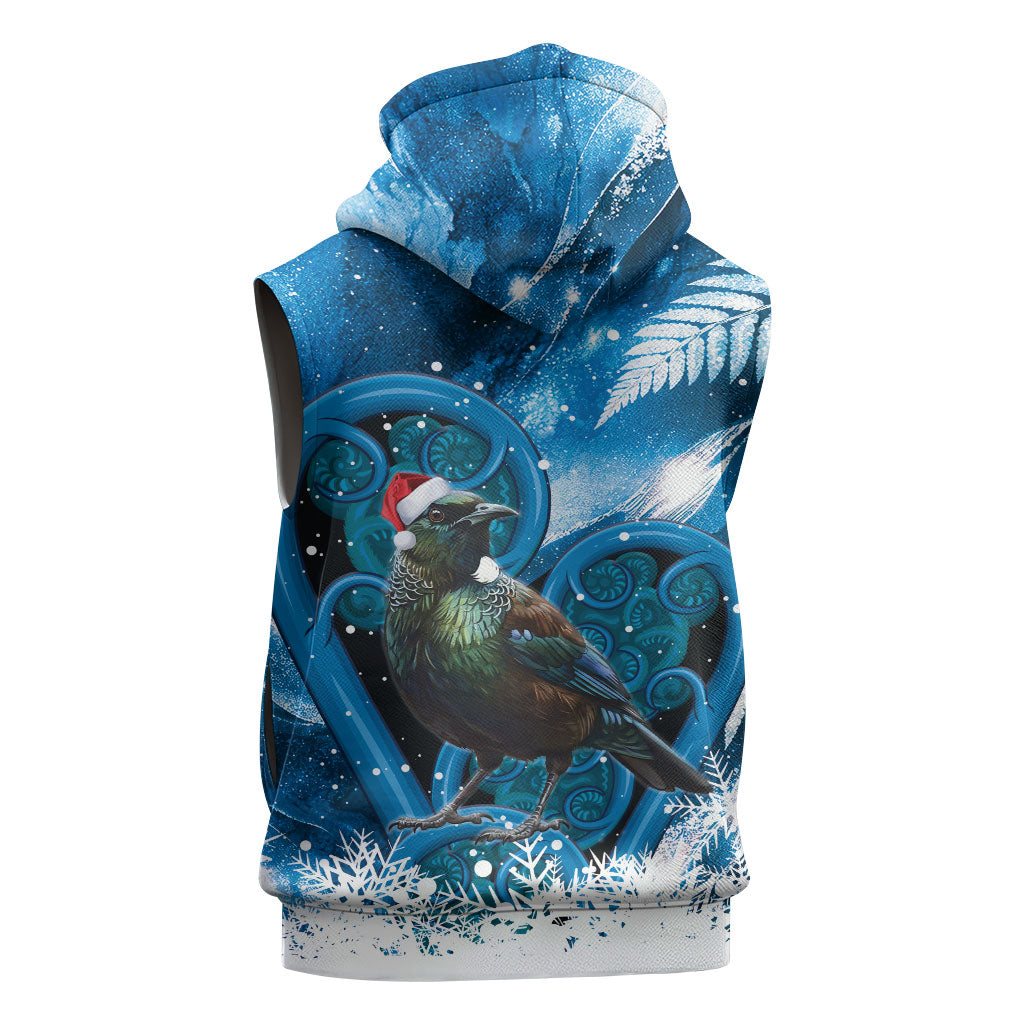 Tui Bird New Zealand Christmas In July Sleeveless Zip Hoodie NZ Aroha Koru Fern Marble Vibes