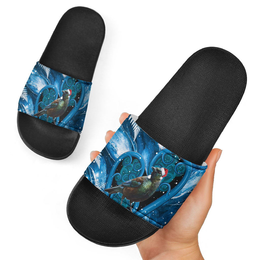 Tui Bird New Zealand Christmas In July Slide Sandals NZ Aroha Koru Fern Marble Vibes