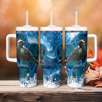 Tui Bird New Zealand Christmas In July Tumbler With Handle NZ Aroha Koru Fern Marble Vibes
