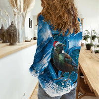 Tui Bird New Zealand Christmas In July Women Casual Shirt NZ Aroha Koru Fern Marble Vibes