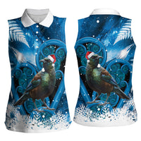 Tui Bird New Zealand Christmas In July Women Sleeveless Polo Shirt NZ Aroha Koru Fern Marble Vibes