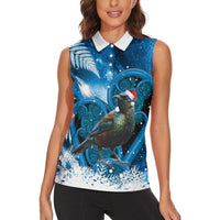 Tui Bird New Zealand Christmas In July Women Sleeveless Polo Shirt NZ Aroha Koru Fern Marble Vibes