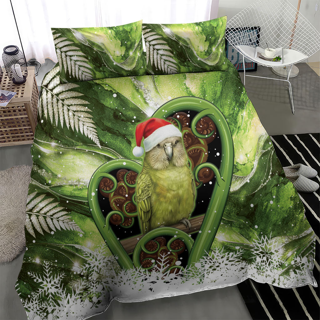 Kakapo New Zealand Christmas In July Bedding Set NZ Aroha Koru Fern Marble Vibes