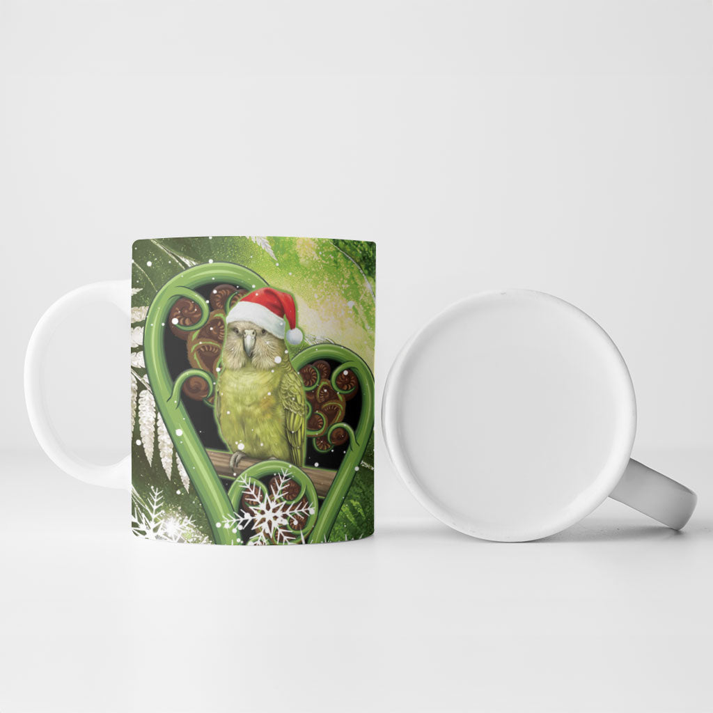 Kakapo New Zealand Christmas In July Ceramic Mug NZ Aroha Koru Fern Marble Vibes