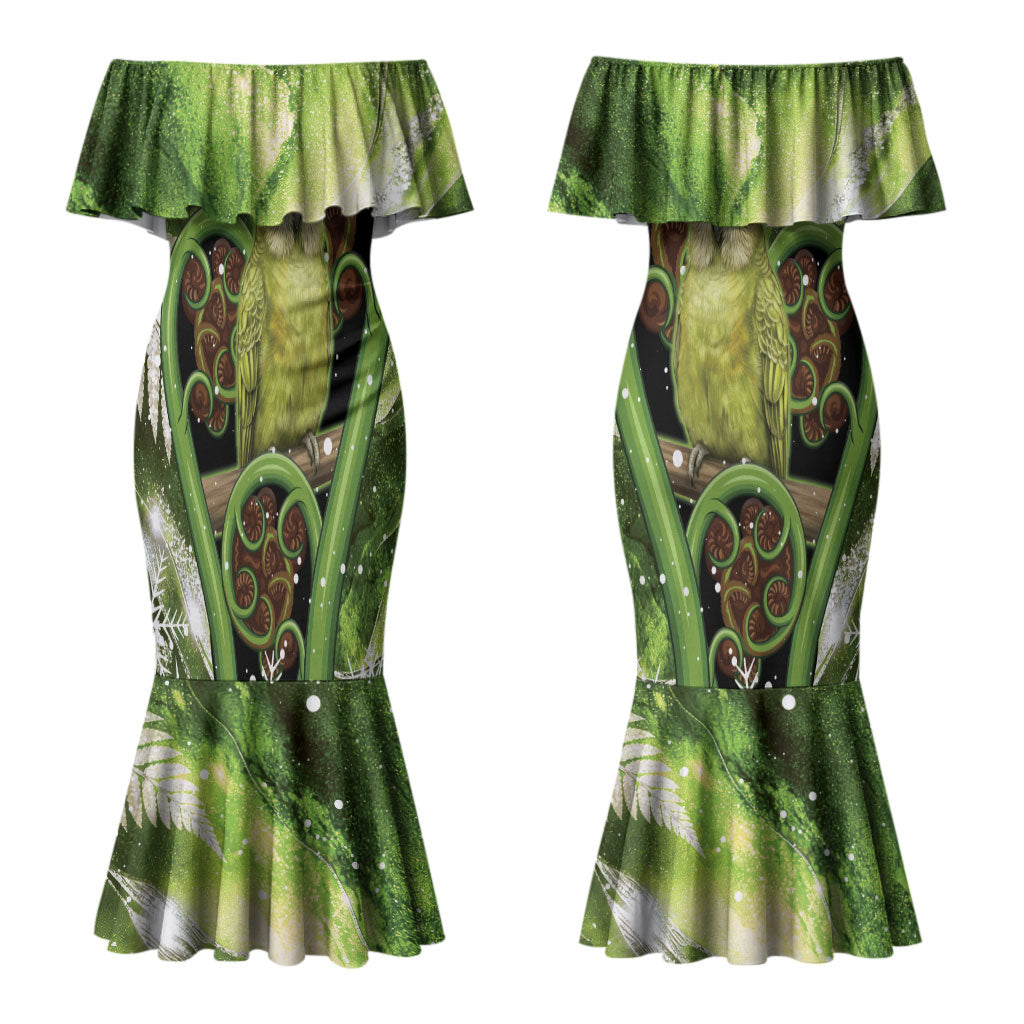 Kakapo New Zealand Christmas In July Couples Matching Mermaid Dress and Hawaiian Shirt NZ Aroha Koru Fern Marble Vibes LT14 - Polynesian Pride