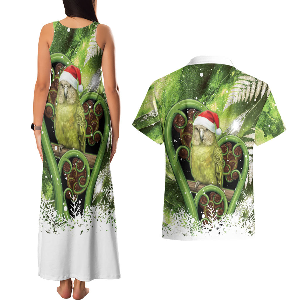 Kakapo New Zealand Christmas In July Couples Matching Tank Maxi Dress and Hawaiian Shirt NZ Aroha Koru Fern Marble Vibes